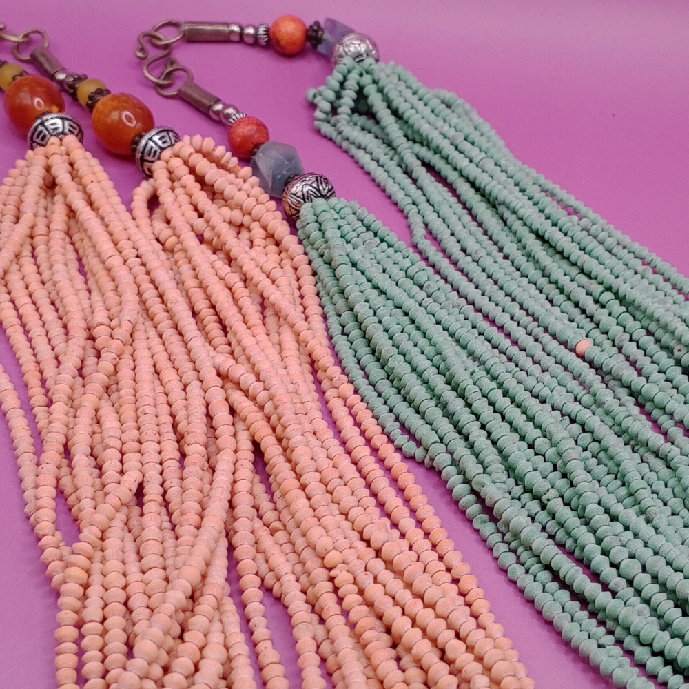 NEW Two Elegant Natural Stone Beaded Necklace Hand Made 💕 From Afghanistan New